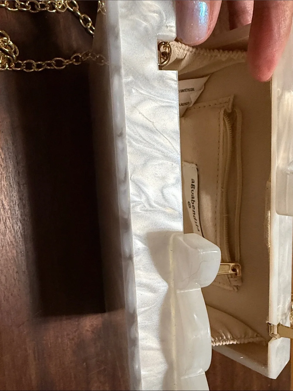 Agua Bendita Iridescent Pearl White Acrylic Clutch